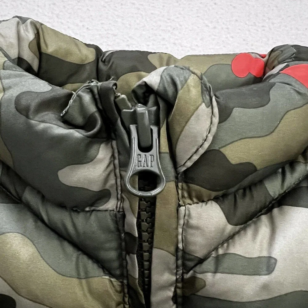 Gap Kids Desert Camo Heart Puffer Vest Quilted Green Camouflage Print Girl S 6-7